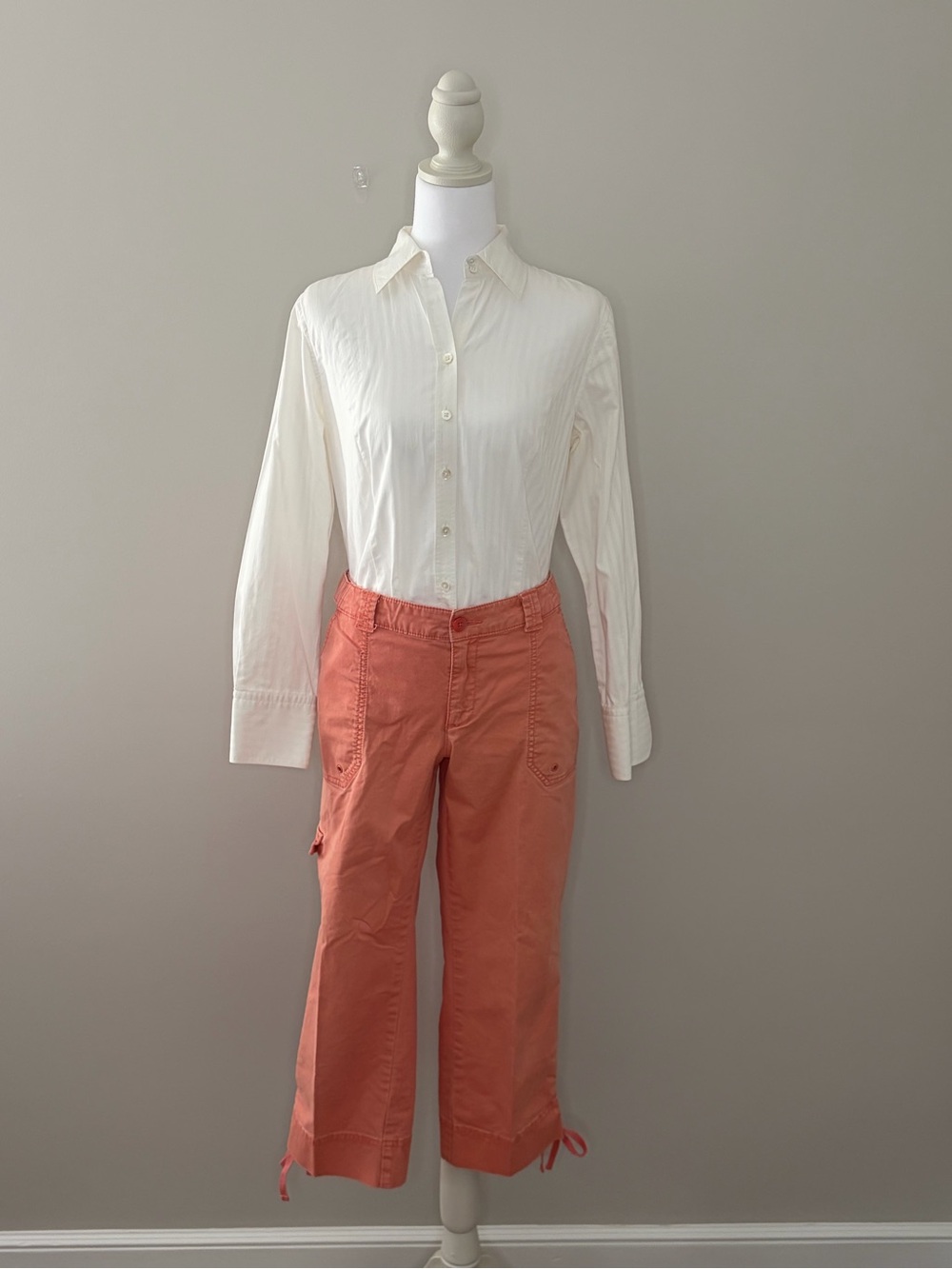 Anthro Vintage Washed Coral Pink Utility Cargo Pants Drawstring Hem Size 10
